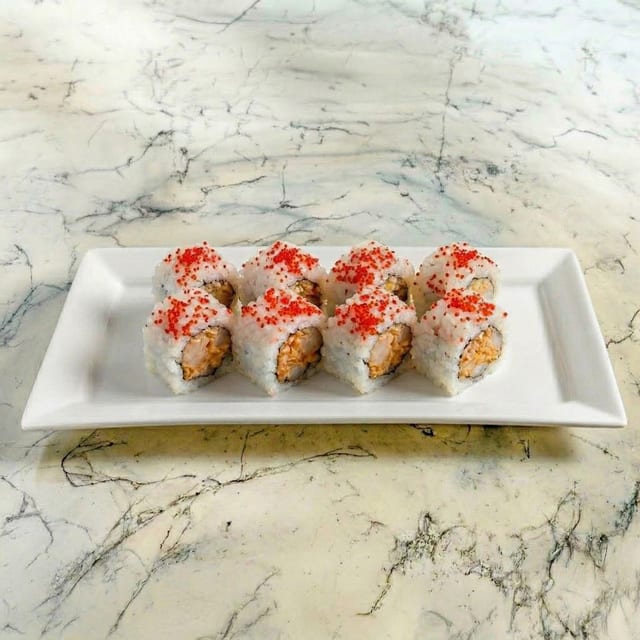 Crunchy Spicy Scallop with tobiko Roll.