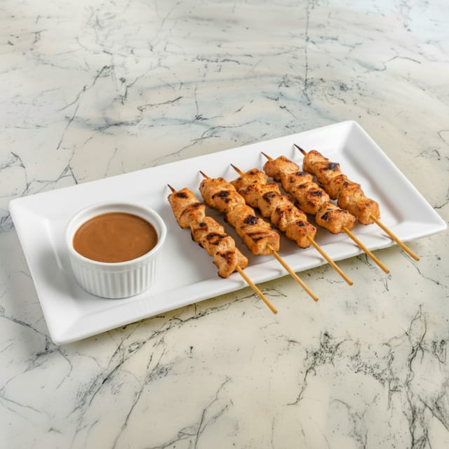 A. 5 Skewers Sate Ayam (Chicken Satay with Peanut Sauce).