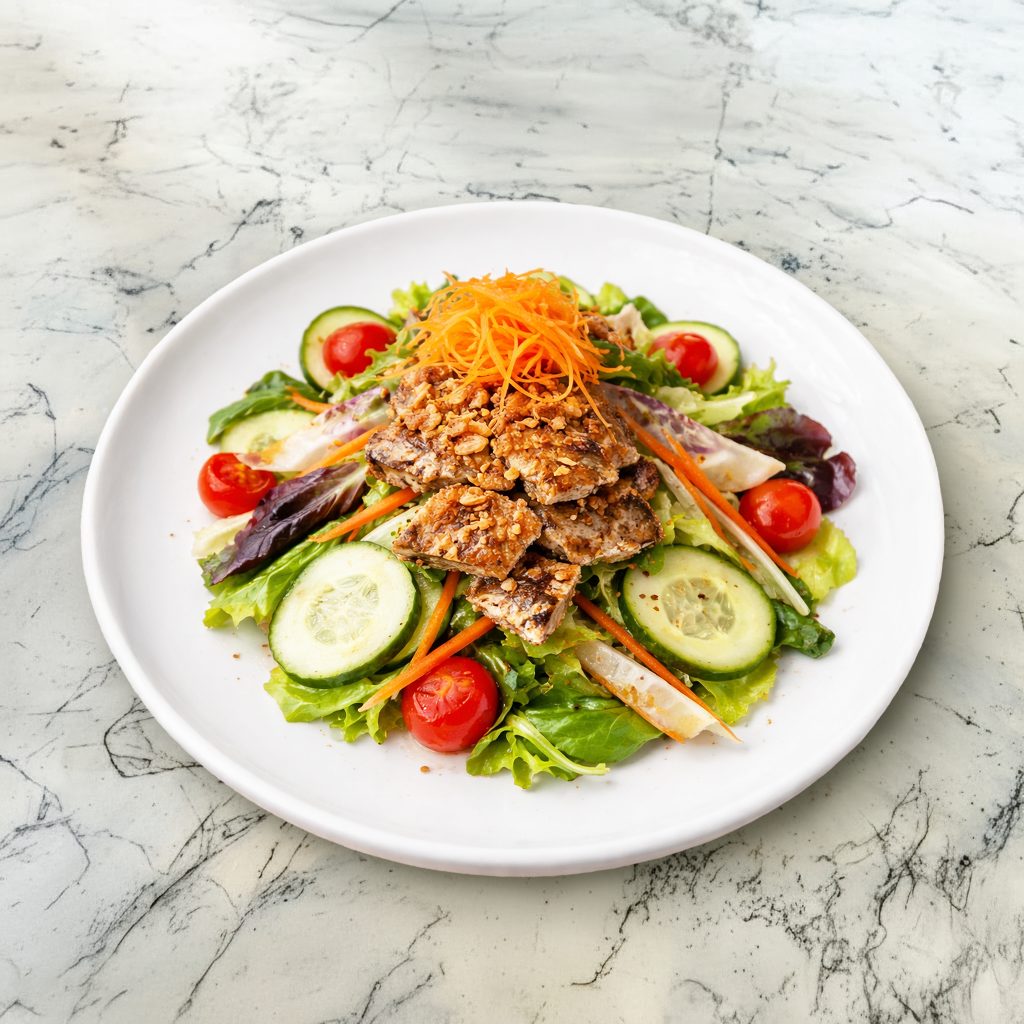 Smoked salmon skin salad.