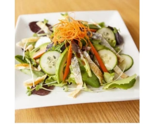 Smoked salmon skin salad.